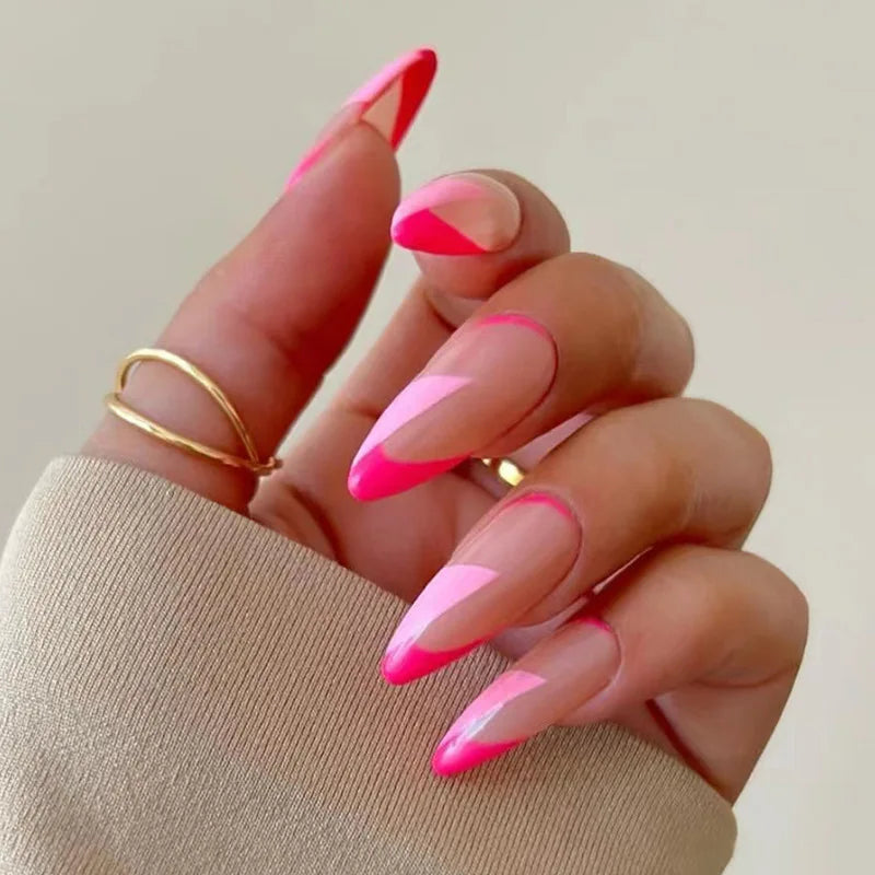 24Pcs Ballerina Press On Nail Tips Oval Head False Nails Almond Artificial Fake Nails With Glue Full Cover Press Manicure Tools