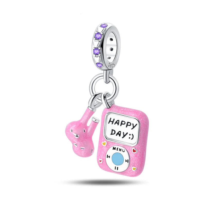 925 Silver Charms Beads Fit 3mm Original Bracelet Game Machine Box Afternoon Tea Dessert Romantic Pink Pendant DIY Jewelry