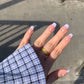 24ps/Box Long Ballerina Full Cover Artificial French False Nails Art Green Graffiti Color Blocking Gold Thread Fake Nail Tips