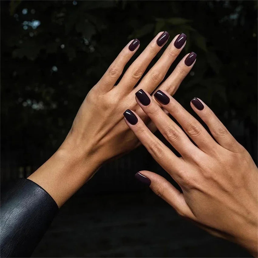24pcs Artificial Nail Art Fake Nails Full Coverage Removable Ballet Short Press On Nails tips Chips Waterproof Solid Colour set