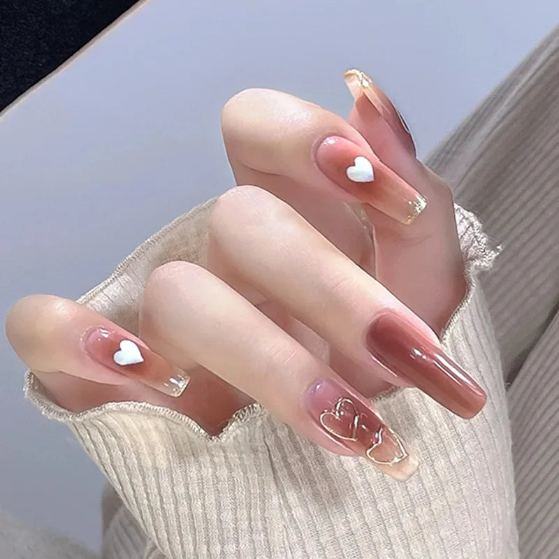 24Pcs Mid-length Ballet False Nails Cute Childlike Rainbow Press On Nails Iced Through Milk Tea Fake Nails Free Shipping Items