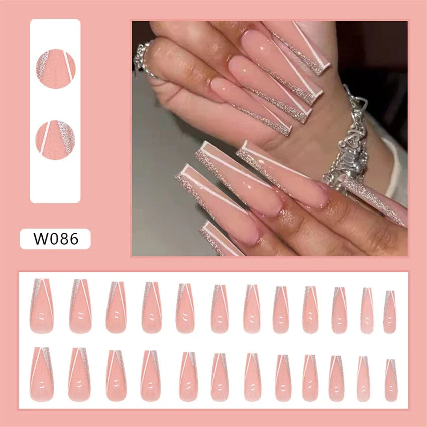 24p Artificial Acrylic Nail Art Fake Nails Full Coverage Removable Pressing Nail Tips Lotus Root Pink Leopard Print False Nails