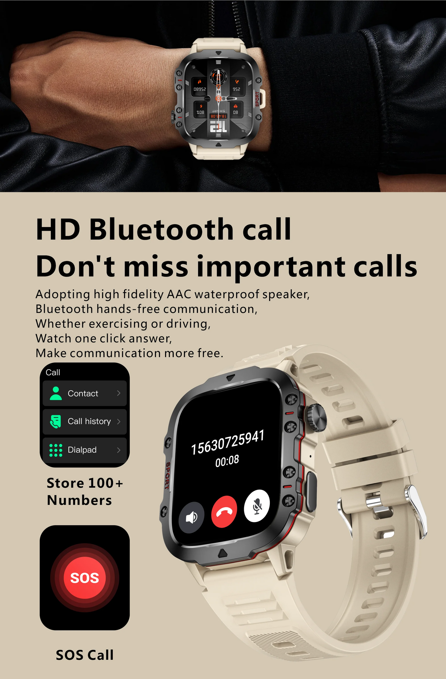 Military GPS Tracker Smart Watch Men IP68 5ATM Outdoor Sports Fitness Tracker Health Monitor 1.96" BT Call Smartwatch For Xiaomi