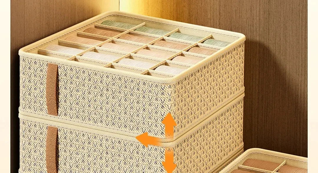 1pc Khaki/Wine Red Non Woven Multi Grid Underwear Sock Storage Box Household Wardrobe Organization and Storage