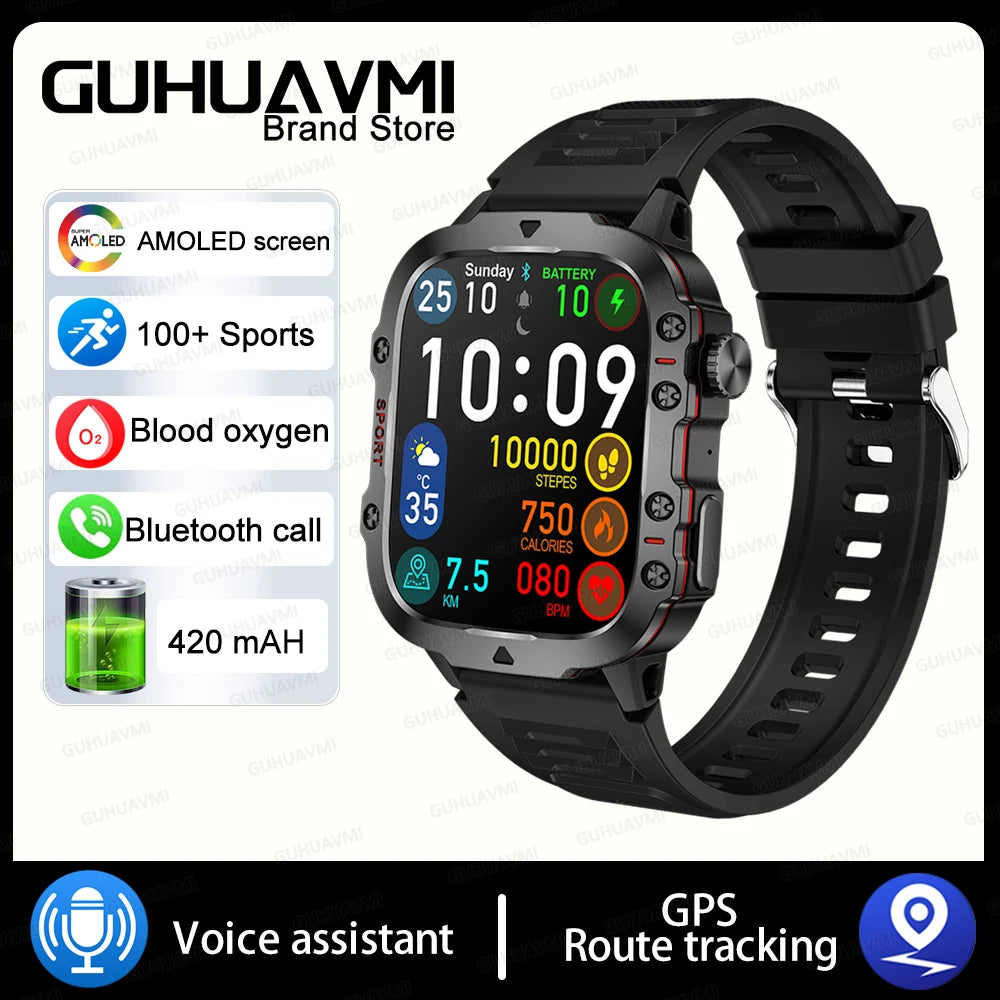 Military GPS Tracker Smart Watch Men IP68 5ATM Outdoor Sports Fitness Tracker Health Monitor 1.96" BT Call Smartwatch For Xiaomi
