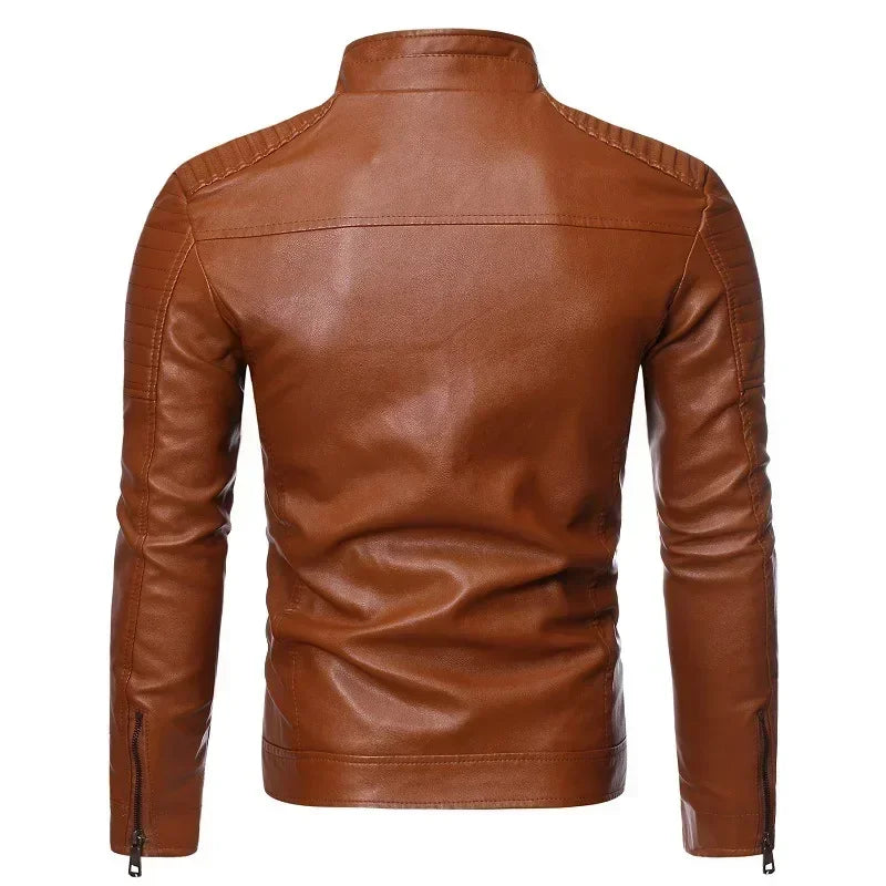Mens Causal Vintage Leather Jacket Coat Men Thin Spring Autumn Design Motor Biker Pocket PU Leather Jacket Male Motocycle 4XL