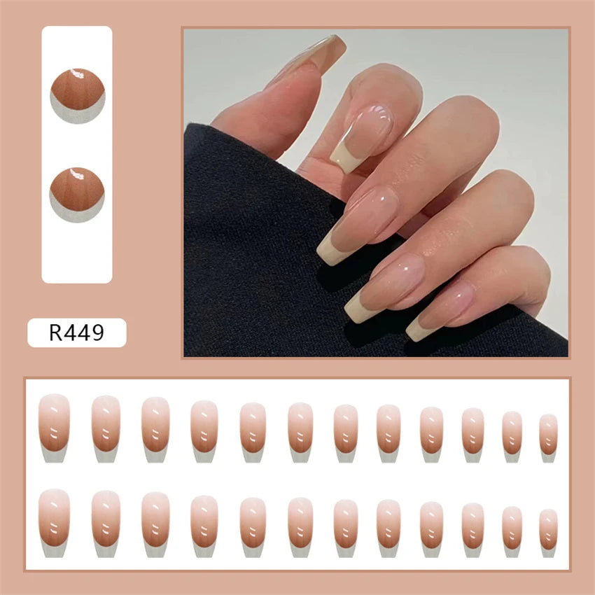 24PC/Box Fashion False Nails Artificial Milky White Pink Gradients Long Ballet Nail Tips Full Cover Acrylic Fake Nails With Glue