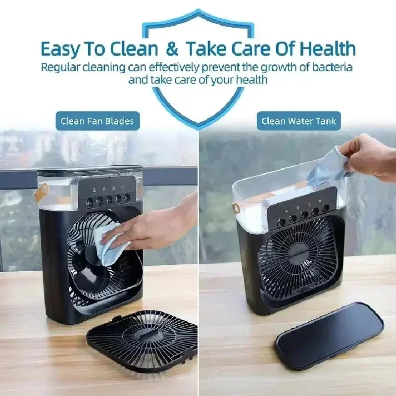 3 In 1 Fan AIr Conditioner Household Water Mist USB Fan Small Air Cooler LED Night Light Portable Humidifier Air Adjustment Fan