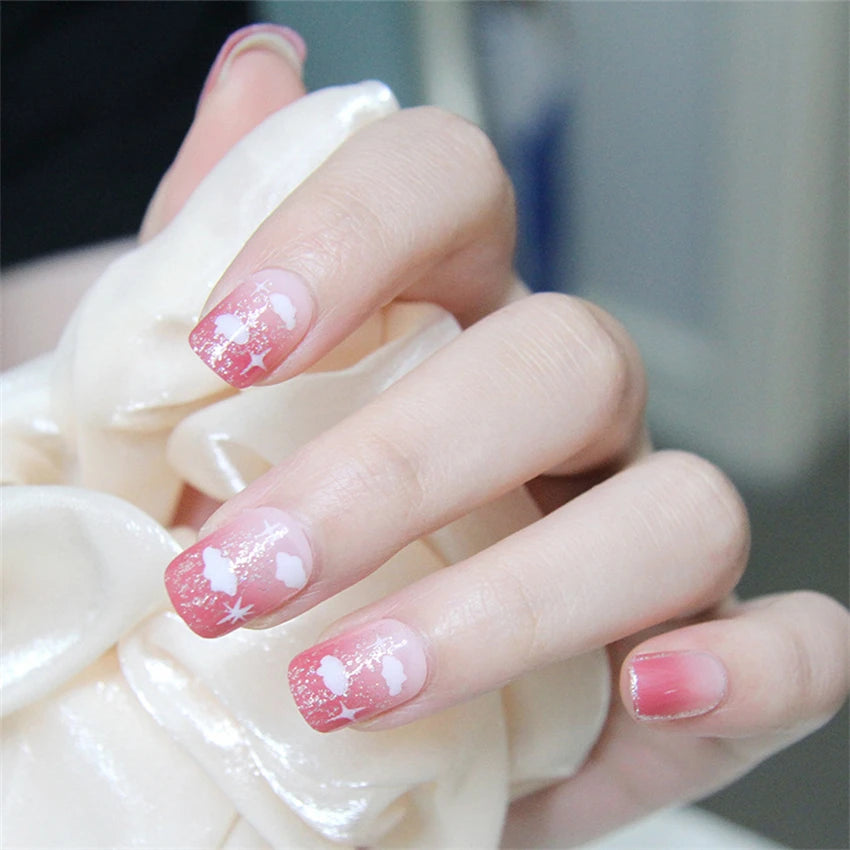 24Pcs/Lot Milky White Gradient Long Wearing False Nail Tips Acrylic Press on Nails Removable Reusable Artifical Fake Nails Art