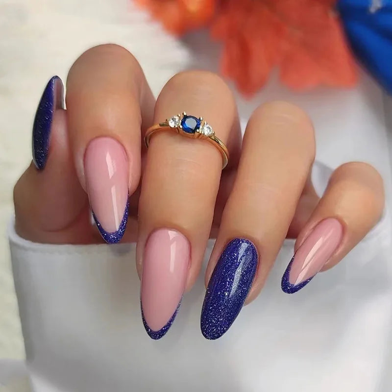 24Pcs Ballerina Press On Nail Tips Oval Head False Nails Almond Artificial Fake Nails With Glue Full Cover Press Manicure Tools
