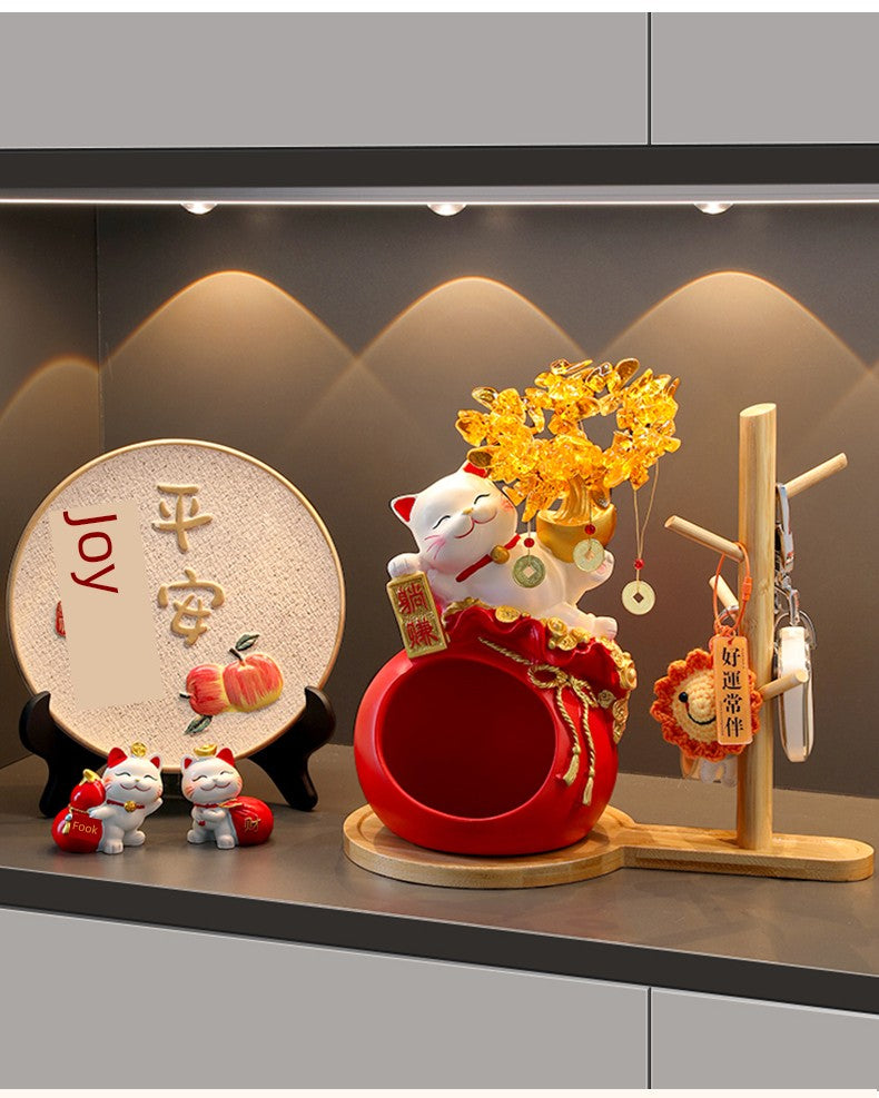 Haibeihai Lucky Cat Key Storage Entrance Decoration Home Living Room Desktop Pachira Macrocarpa Entrance Decorations