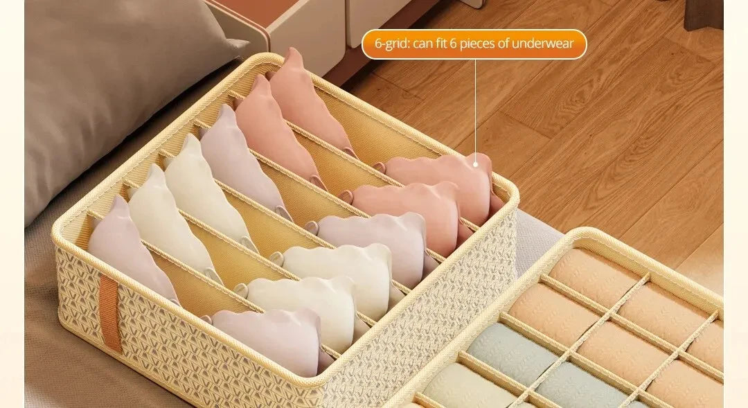 1pc Khaki/Wine Red Non Woven Multi Grid Underwear Sock Storage Box Household Wardrobe Organization and Storage