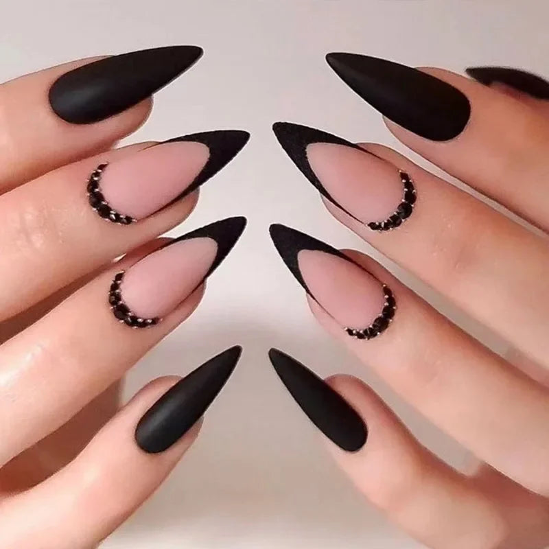 24pcs French Green Edge Seamless Removable Fake Nails Capsule Finished Full Cover Waterproof Artificial Press On False Nails