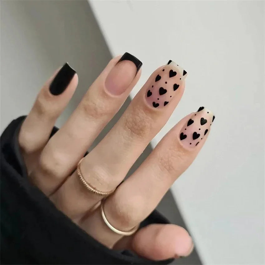 24p Artificial Acrylic Nail Art Fake Nails Full Coverage Removable Press On Nails Tip French Light Pink Heart False Nail Designs