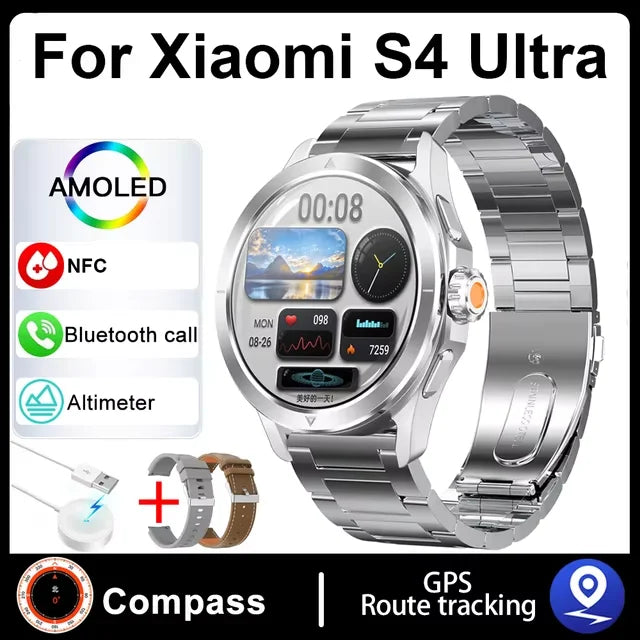 S4 Ultra Smart Bracelet Men Watch For Xiaomi  AMOLED HD Screen Bluetooth Call GPS Trajectory NFC Heart Rate Compass SmartWatches