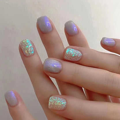 24pcs Short Square Fake Nails Colorful French False Nails Detachable Ballerina Full Cover Nails Tips Press on Nails