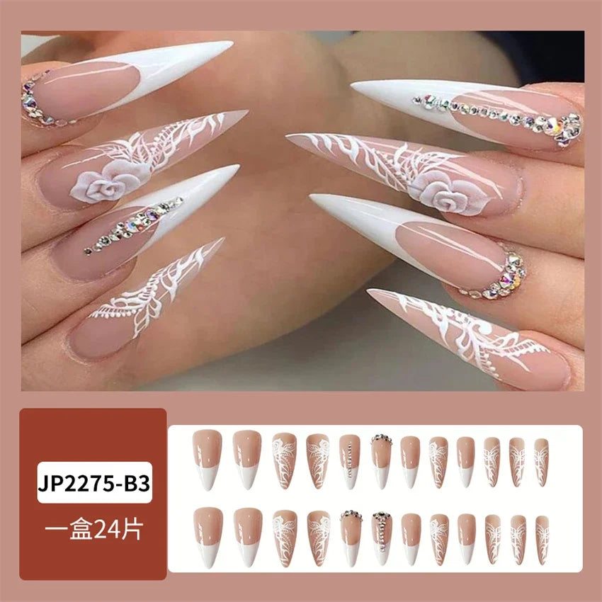 24p Artificial Acrylic Nail Art Fake Nails Full Coverage Removable Pressing Nail Tips Lotus Root Pink Leopard Print False Nails