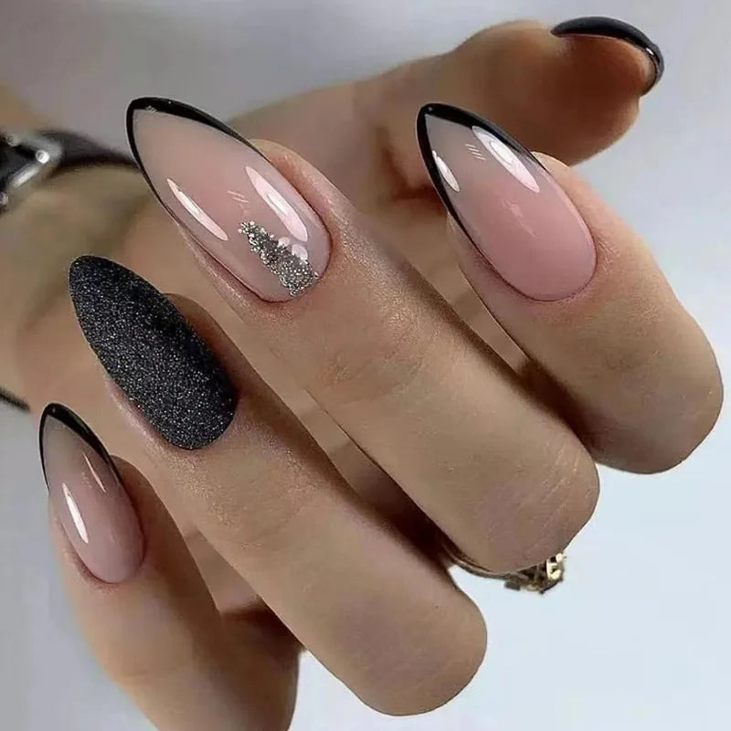 24Pcs Ballerina Press On Nail Tips Oval Head False Nails Almond Artificial Fake Nails With Glue Full Cover Press Manicure Tools