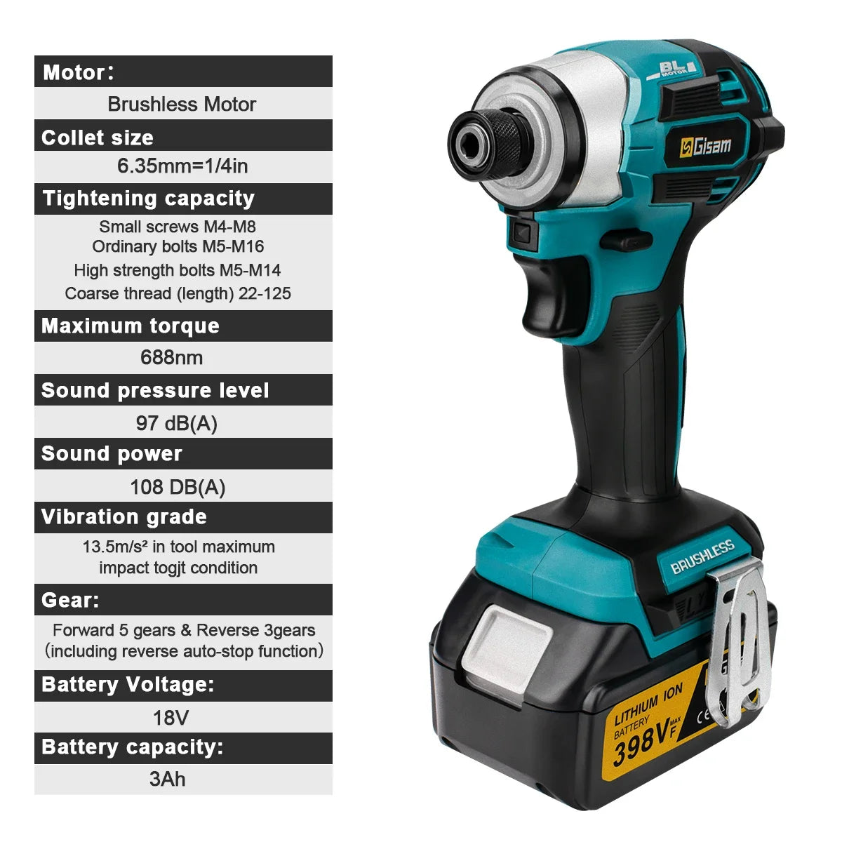 688N.m 8-Speed 1/4'' Brushless Electric Screwdriver Cordless Screwdriver Electric Drill Impact Driver Kit for Makita 18V Battery