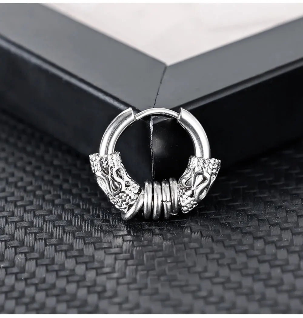 1Pair Punk Stainless Steel Round Circle Totem Hoop Earrings For Men Women Not Fade Ear Rings Hip Hop Male Jewelry