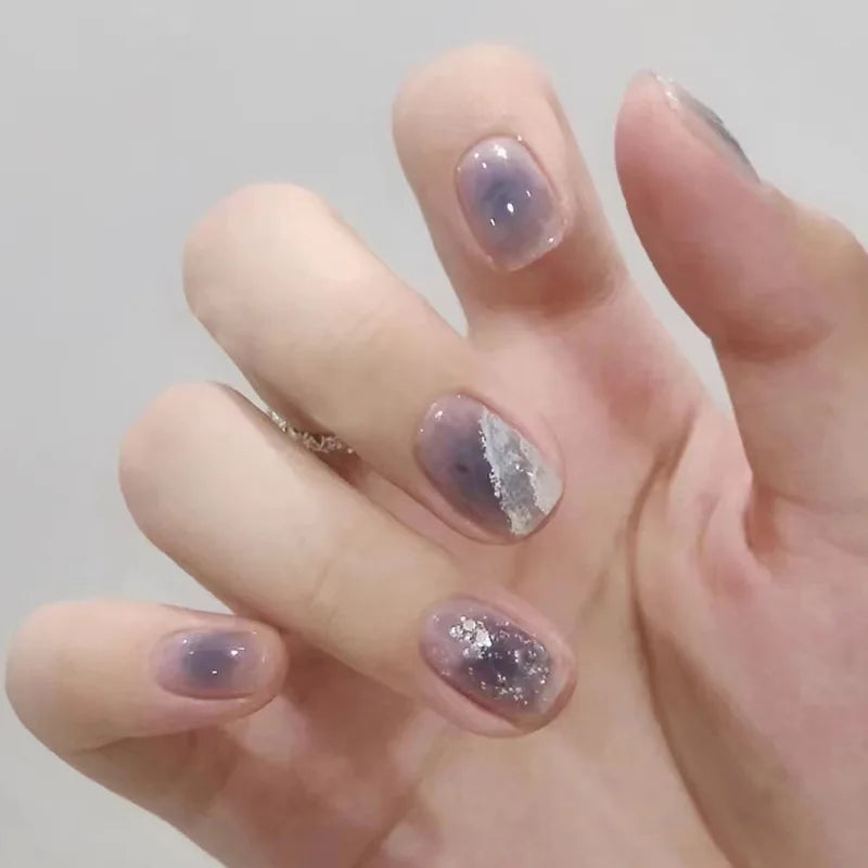 24Pcs Mid-length Ballet False Nails Cute Childlike Rainbow Press On Nails Iced Through Milk Tea Fake Nails Free Shipping Items