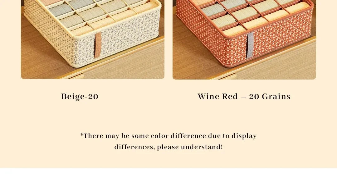 1pc Khaki/Wine Red Non Woven Multi Grid Underwear Sock Storage Box Household Wardrobe Organization and Storage