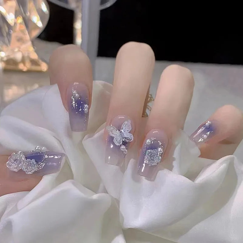 24Pcs Mid-length Ballet False Nails Cute Childlike Rainbow Press On Nails Iced Through Milk Tea Fake Nails Free Shipping Items