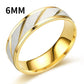 Fashion Gold Stripes Couple Rings 6mm 4mm Stainless Steel Contrast Color Jewelry Valentine's Day Gifts