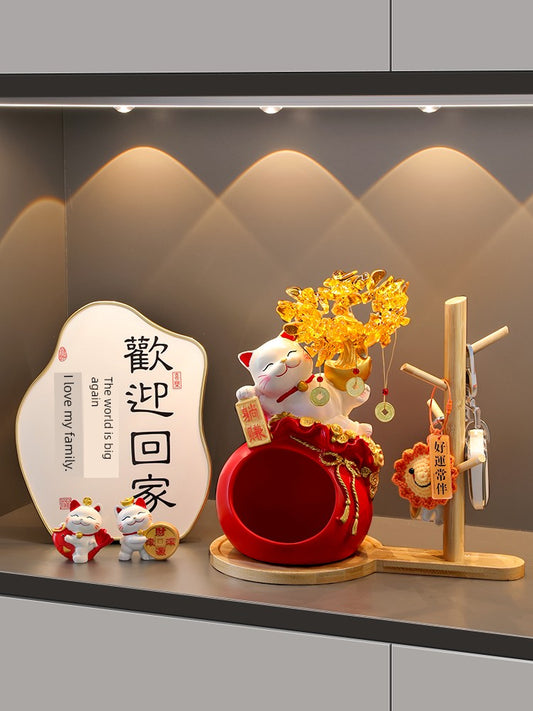 Haibeihai Lucky Cat Key Storage Entrance Decoration Home Living Room Desktop Pachira Macrocarpa Entrance Decorations