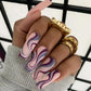 24ps/Box Long Ballerina Full Cover Artificial French False Nails Art Green Graffiti Color Blocking Gold Thread Fake Nail Tips