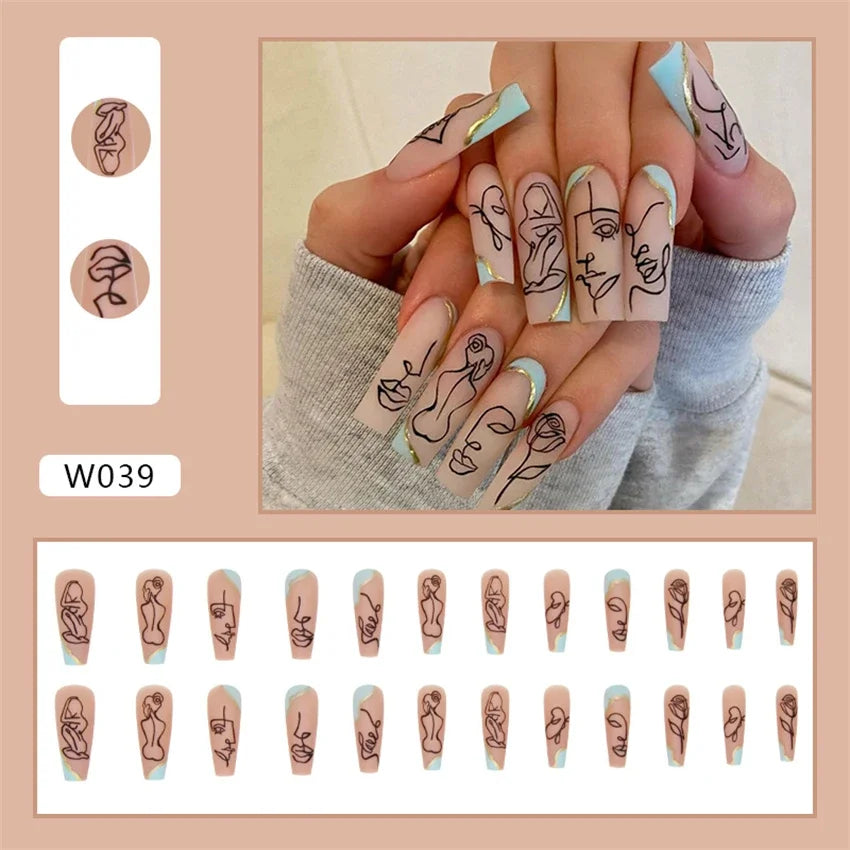 24p Artificial Acrylic Nail Art Fake Nails Full Coverage Removable Pressing Nail Tips Lotus Root Pink Leopard Print False Nails