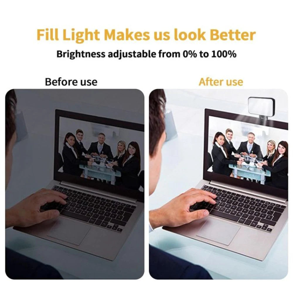 3 Modes Adjustable Brightness Portable Mini Selfie Fill Light Rechargeable Clip On For Phone Laptop Tablet Meeting Make Up