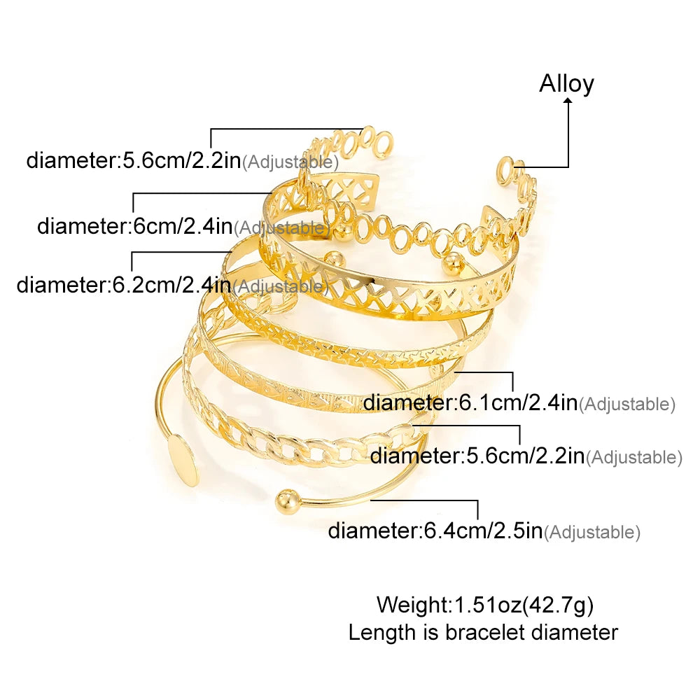 New Elegant Letter Love Bangle Gold Color Heart Flower Hollow Opening Bracelets Set Female Trendy Jewelry