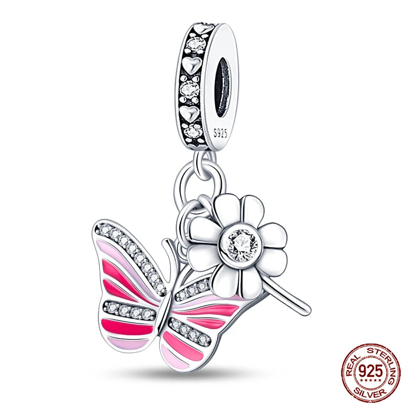 Fit Pandora 925 Original Bracelet 925 Silver Plate Flower Bird Series Charms Beads For Women Fashion DIY Jewelry Gifts Making
