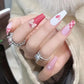 24ps/Box Long Ballerina Full Cover Artificial French False Nails Art Green Graffiti Color Blocking Gold Thread Fake Nail Tips