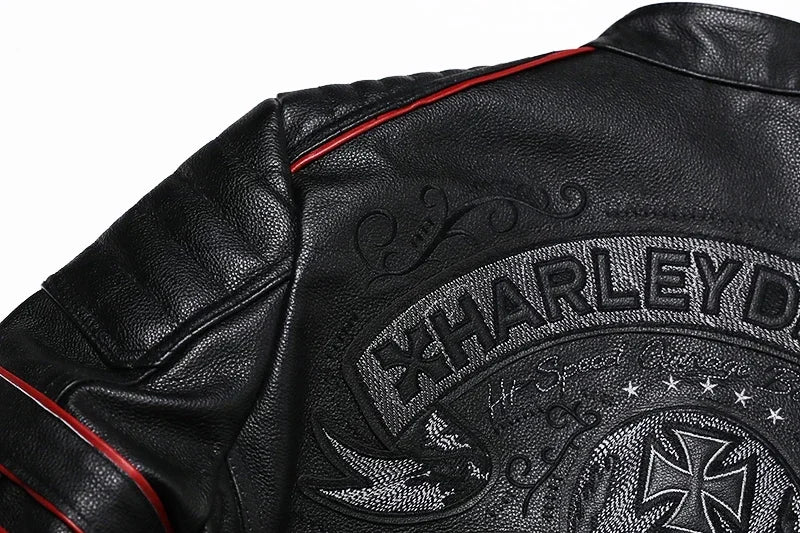 2025 New Embroidery Skull Fashion Genuine Leather Jacket Men's Natural Cowhide Motorcycle Jacket Slim Moto Coat Size S-6XL