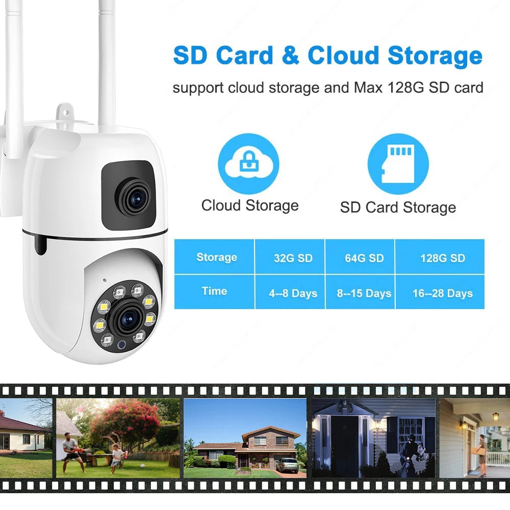 8MP HD Wifi Surveillance PTZ Camera Outdoor 4MP Dual Lens Dual Screen AI Auto Tracking IP Security Protection Camera CCTV Video