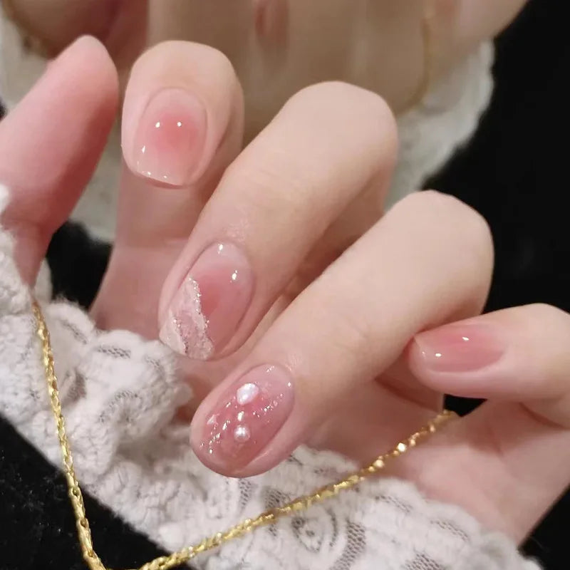 24Pcs Mid-length Ballet False Nails Cute Childlike Rainbow Press On Nails Iced Through Milk Tea Fake Nails Free Shipping Items