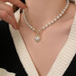 Elegant Pearl Necklace For Women Heart Pendant Necklaces Luxury Imitation Pearls Chain Necklaces Korean Jewelry Girls Gifts
