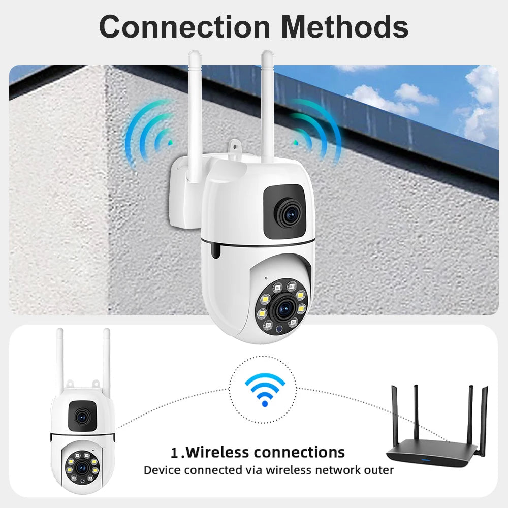 8MP HD Wifi Surveillance PTZ Camera Outdoor 4MP Dual Lens Dual Screen AI Auto Tracking IP Security Protection Camera CCTV Video
