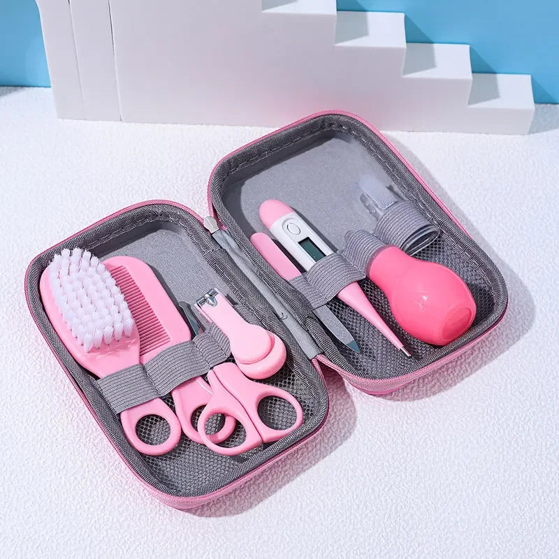 8pcs Newborn Baby Care Kit Infant Brush and Comb Set Safety Care Set Thermometer Nose Inhaler Nail Clippers Baby Essentials