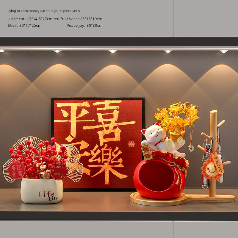 Haibeihai Lucky Cat Key Storage Entrance Decoration Home Living Room Desktop Pachira Macrocarpa Entrance Decorations