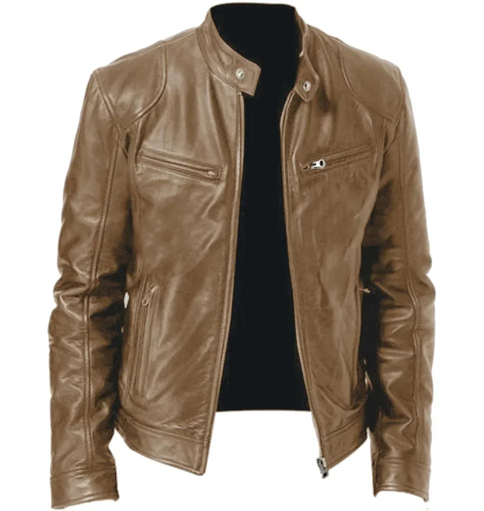 Mens Brown Pu Leather Jacket Motorcycle Faux Leather Moto Biker Jacket Men Hot Stand Collar Casual Coat Boy Large Size Xxxl 4xl