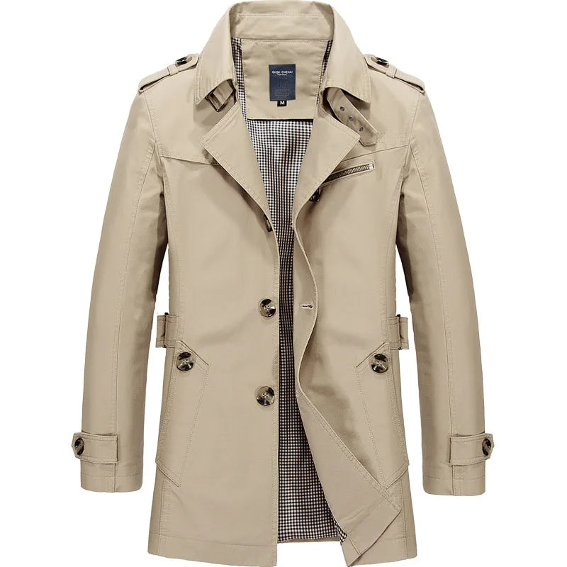 2025 Spring and Autumn men's coat Men's casual cotton Jacket men's mid-length trench coat men's jacket