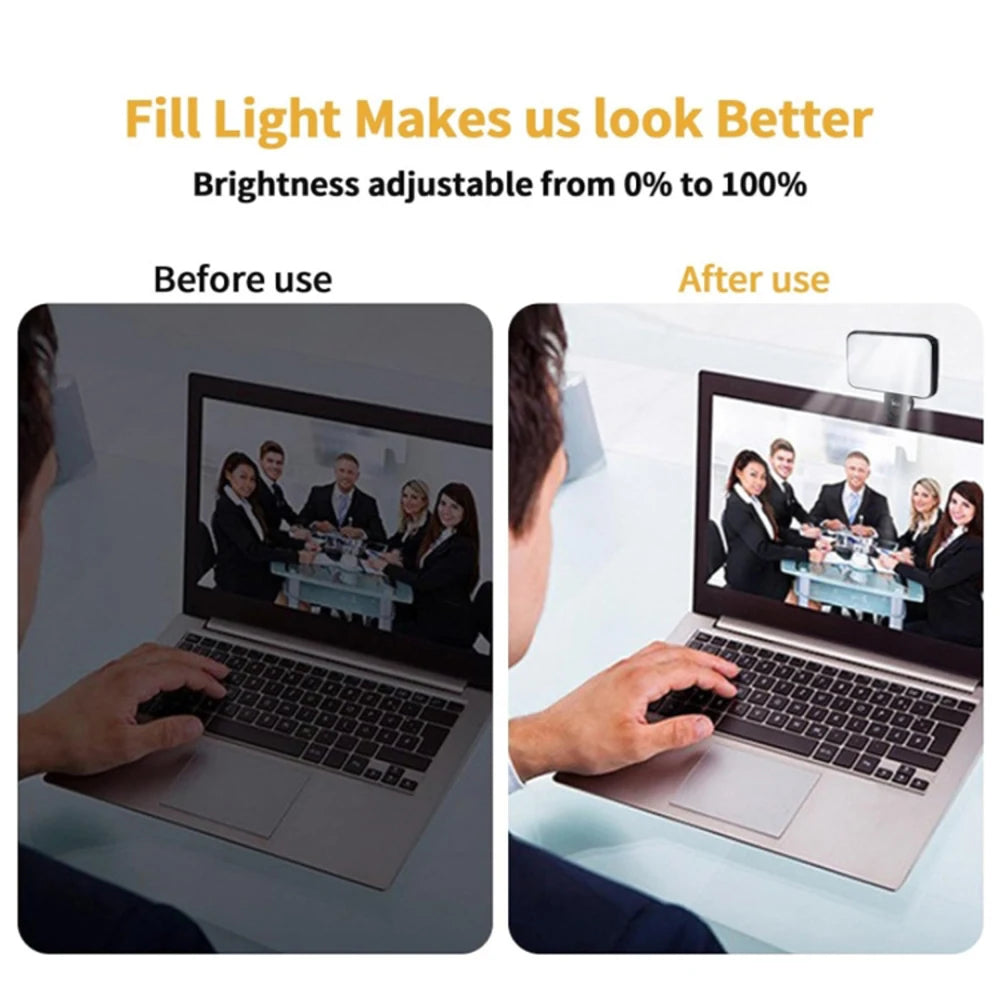 3 Modes Adjustable Brightness Portable Mini Selfie Fill Light Rechargeable Clip On For Phone Laptop Tablet Meeting Make Up