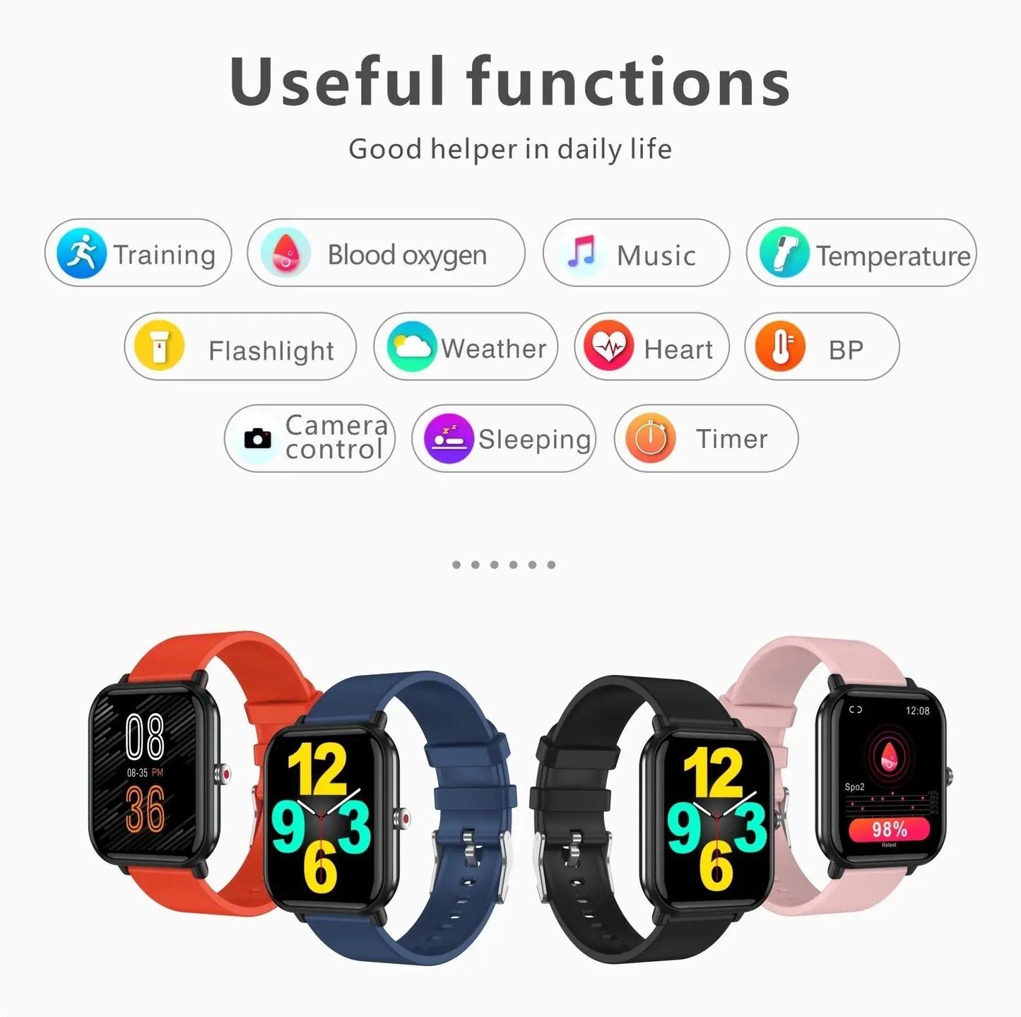 New Q9 Pro Smart Watch Body Temperature Monitor Music Control Sports Waterproof Smart Watch for Men Women Smartwatch