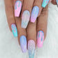 24Pcs Medium Long Ballet Fake Nails Art Flat Head Gold Line Frosted False Nails Press on Full Cover Removable Stick on Nail Tips