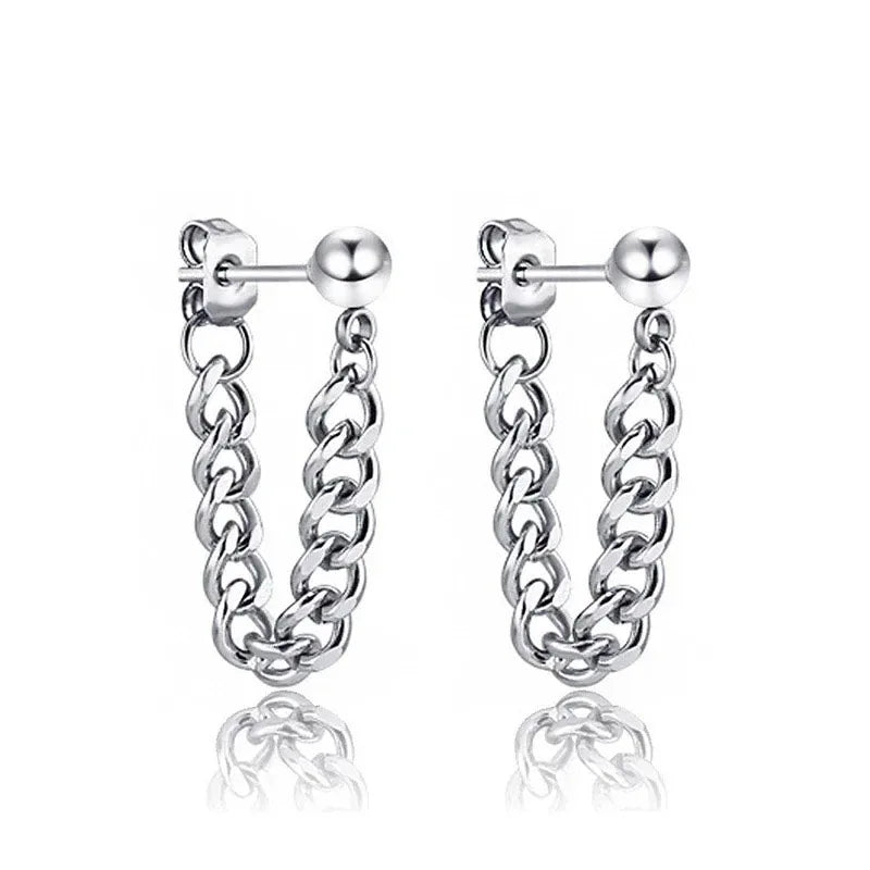 2pcs Fashion Cross Feather Stud Earrings, Punk Rock Style For Women Men High Quality Stainless Steel Hiphop Ear Jewelry