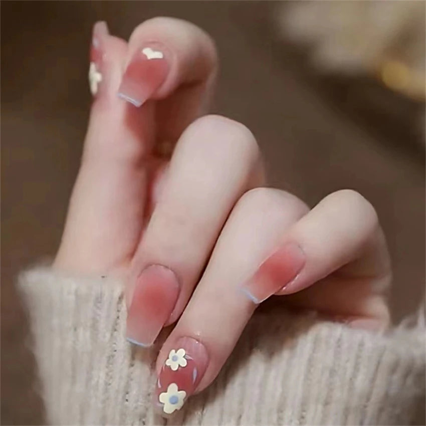 24Pcs/Lot Milky White Gradient Long Wearing False Nail Tips Acrylic Press on Nails Removable Reusable Artifical Fake Nails Art