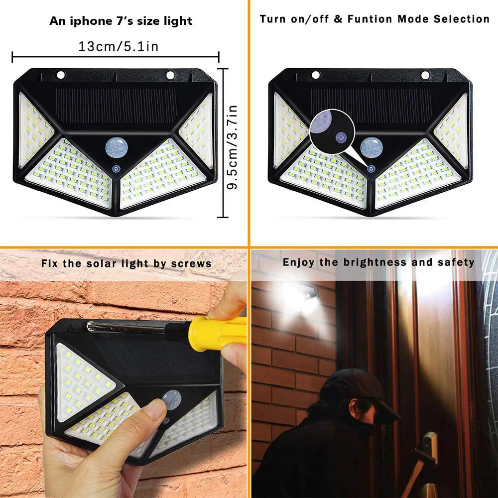 1/2/4/6/10PCS 100 LED Solar Wall Lamp 4 Sides Luminous With Motion Sensor Outdoor Garden Courtyard Waterproof Wall Lights Gifts